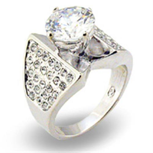 JCE2110 Rhodium 925 Sterling Silver Ring with AAA Grade CZ  in Clear