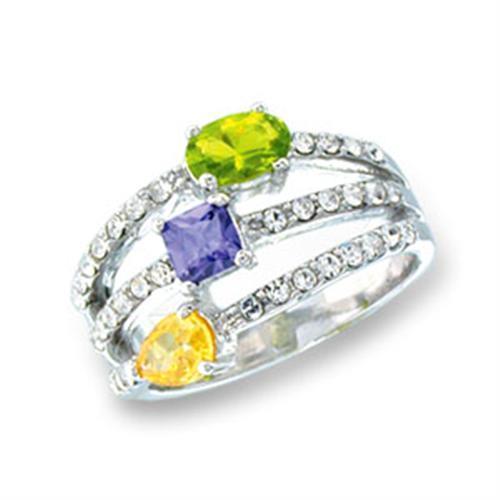 JCE3304 Rhodium 925 Sterling Silver Ring with AAA Grade CZ  in Multi Color