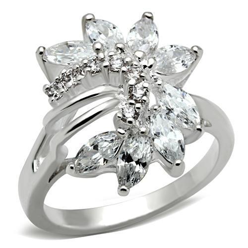 JCE018 Silver 925 Sterling Silver Ring with AAA Grade CZ  in Clear