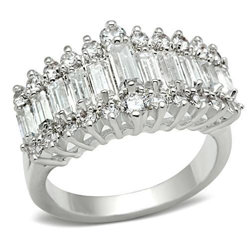 JCE021 Silver 925 Sterling Silver Ring with AAA Grade CZ  in Clear