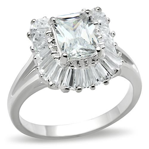 JCE040 Silver 925 Sterling Silver Ring with AAA Grade CZ  in Clear
