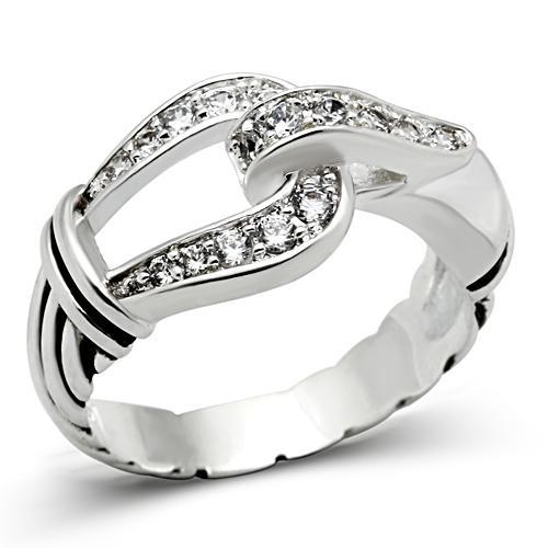 JCE050 Silver 925 Sterling Silver Ring with AAA Grade CZ  in Clear