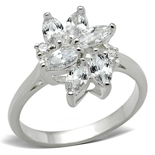JCE055 Silver 925 Sterling Silver Ring with AAA Grade CZ  in Clear