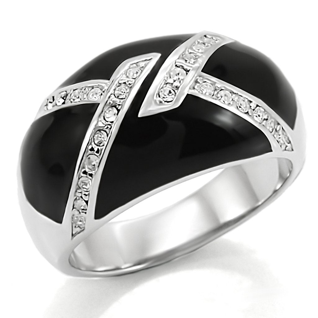 JCE022 High polished (no plating) Stainless Steel Ring with Top Grade Crystal  in Clear