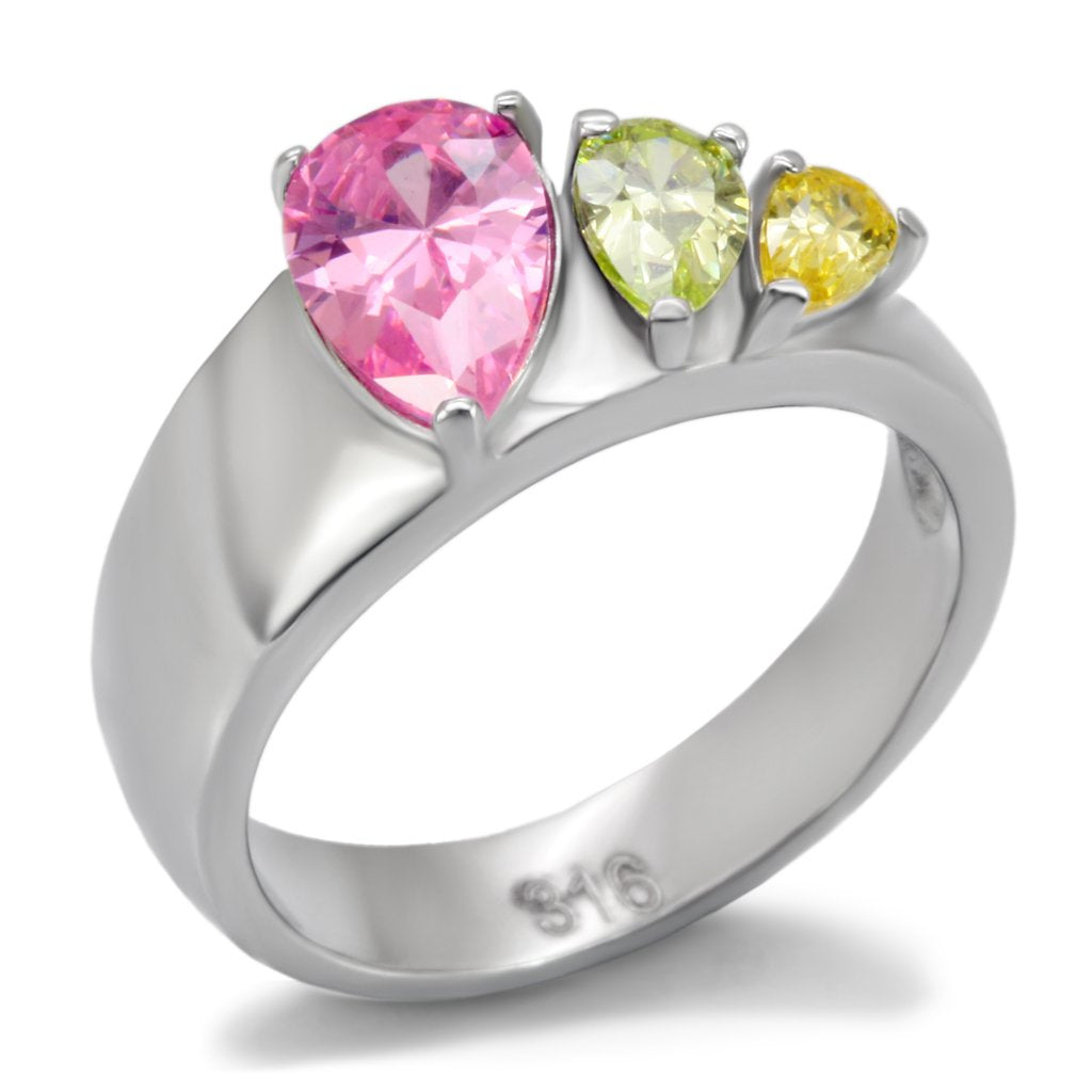 JCE091 High polished (no plating) Stainless Steel Ring with AAA Grade CZ  in Multi Color