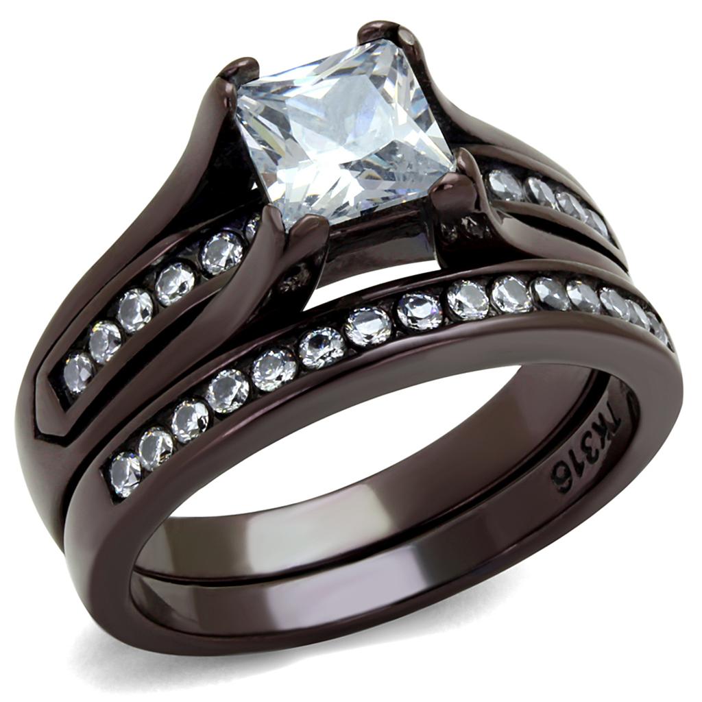 JCE0W383DC IP Dark Brown (IP coffee) Stainless Steel Ring with AAA Grade CZ  in Clear