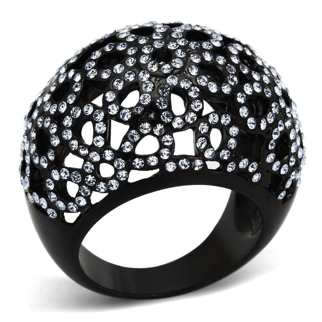 JCE1003 IP Black(Ion Plating) Stainless Steel Ring with Top Grade Crystal  in Light Sapphire