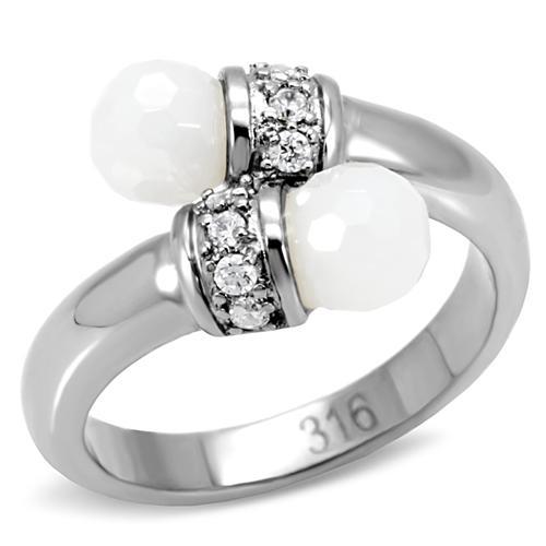 JCE101 High polished (no plating) Stainless Steel Ring with Milky CZ  in White