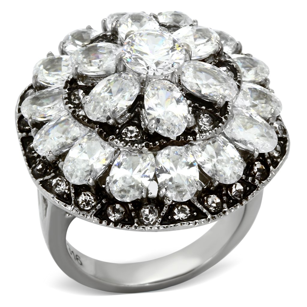 JCE1016 High polished (no plating) Stainless Steel Ring with AAA Grade CZ  in Clear