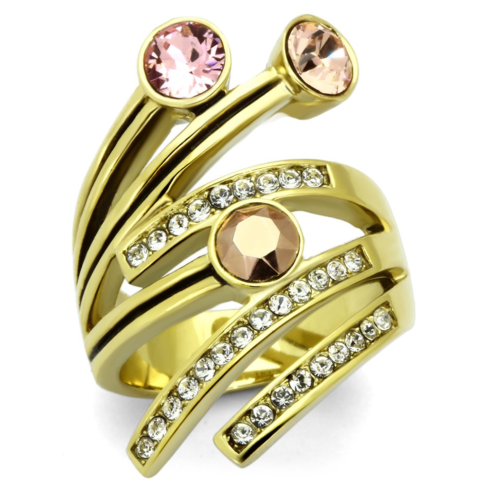 JCE1033 IP Gold(Ion Plating) Stainless Steel Ring with Top Grade Crystal  in Multi Color