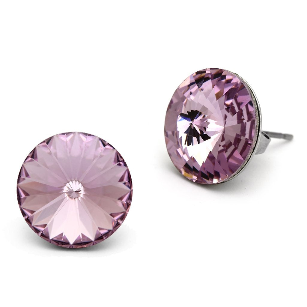 JCE1042 High polished (no plating) Stainless Steel Earrings with Top Grade Crystal  in Light Amethyst
