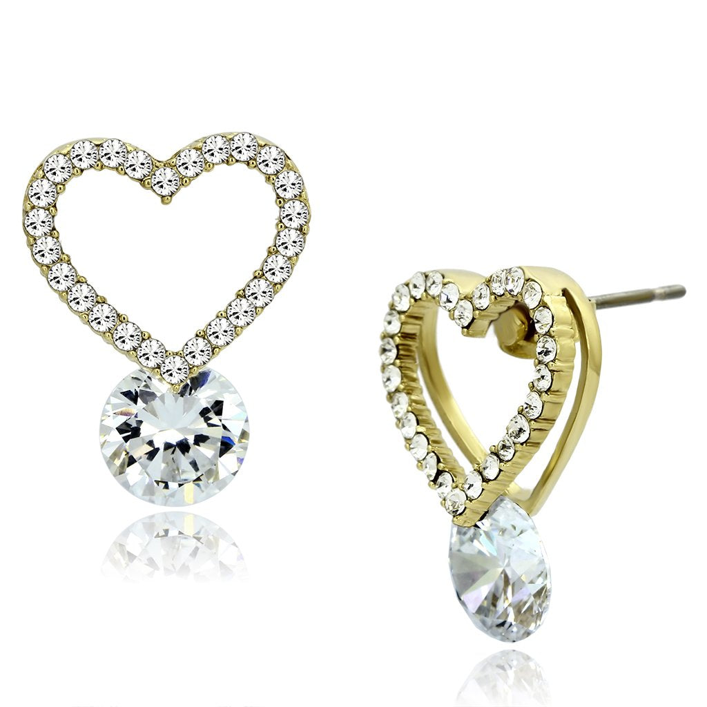 JCE1045 IP Gold(Ion Plating) Stainless Steel Earrings with AAA Grade CZ  in Clear