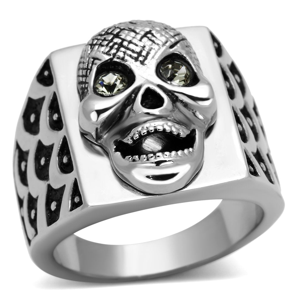 JCE1056 High polished (no plating) Stainless Steel Ring with Top Grade Crystal  in Black Diamond