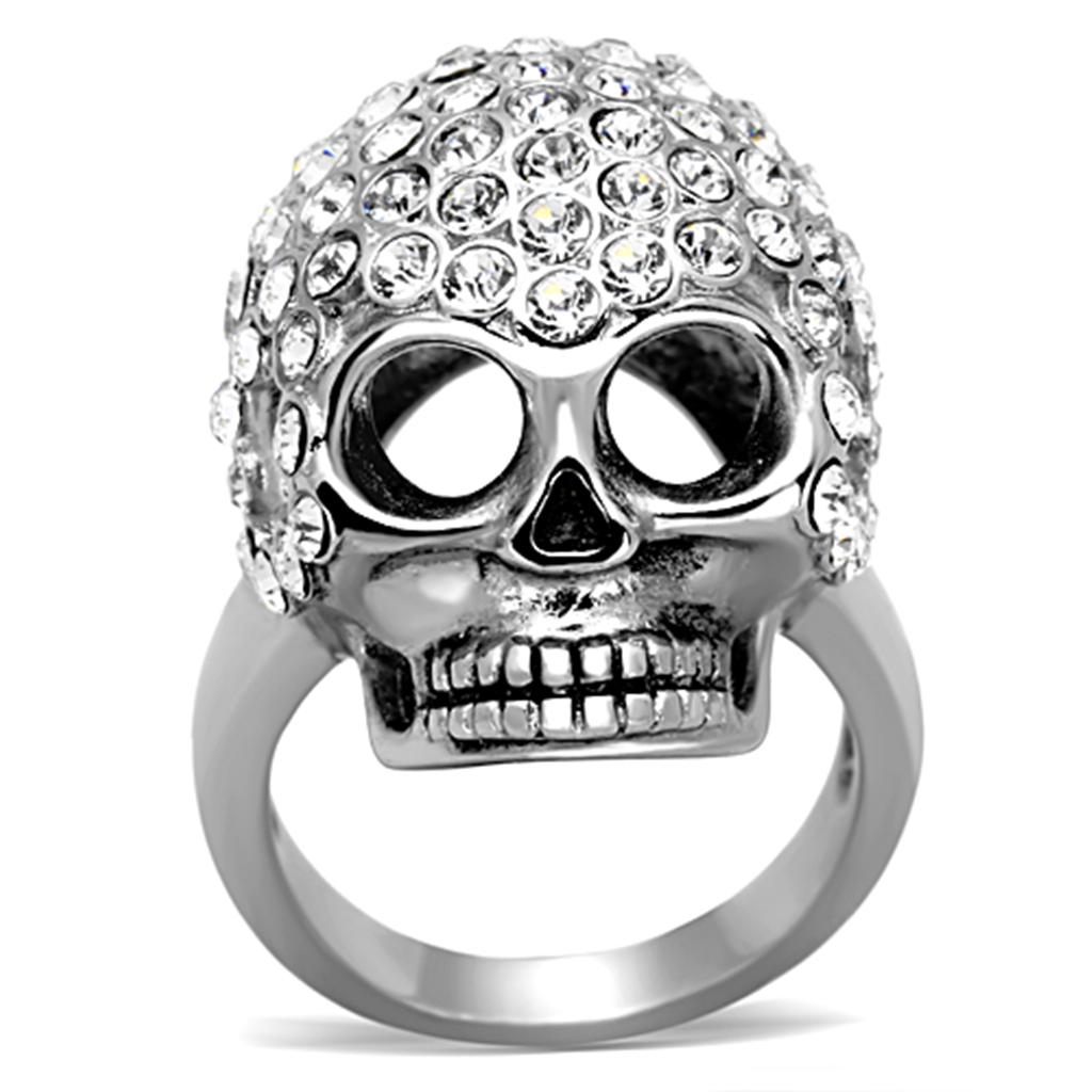 JCE1120 High polished (no plating) Stainless Steel Ring with Top Grade Crystal  in Clear
