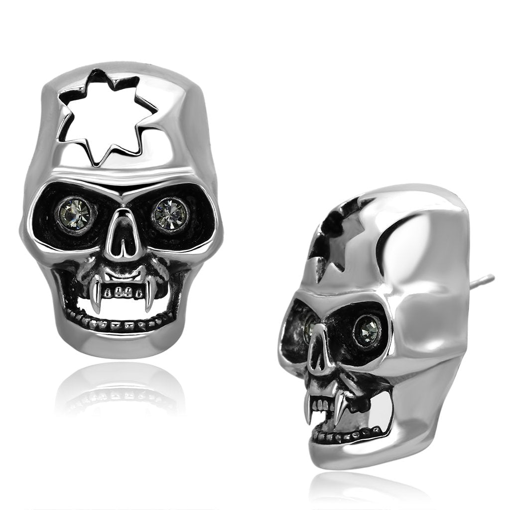 JCE1130 High polished (no plating) Stainless Steel Earrings with Top Grade Crystal  in Black Diamond