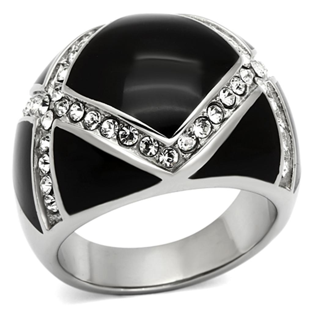 JCE1132 High polished (no plating) Stainless Steel Ring with Top Grade Crystal  in Clear