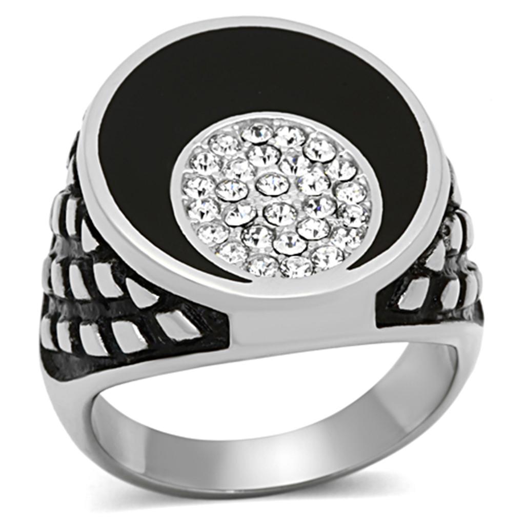 JCE1200 High polished (no plating) Stainless Steel Ring with Top Grade Crystal  in Clear