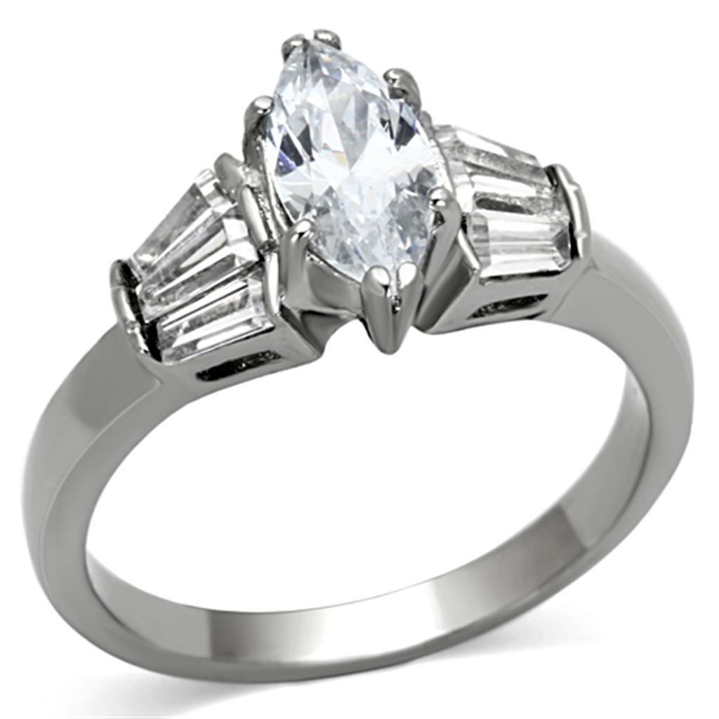 JCE1220 High polished (no plating) Stainless Steel Ring with AAA Grade CZ  in Clear