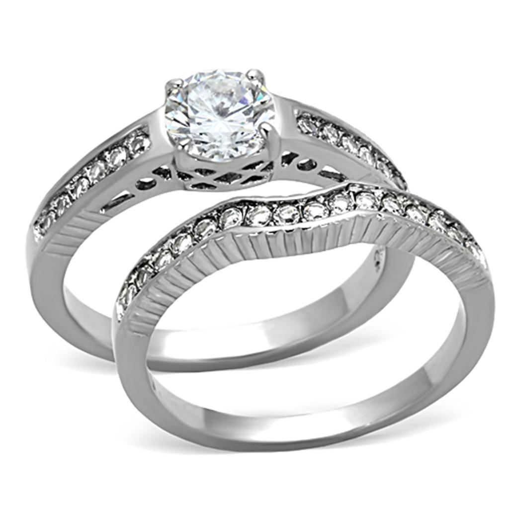 JCE1231 High polished (no plating) Stainless Steel Ring with AAA Grade CZ  in Clear