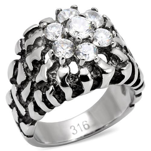 JCE125 High polished (no plating) Stainless Steel Ring with AAA Grade CZ  in Clear