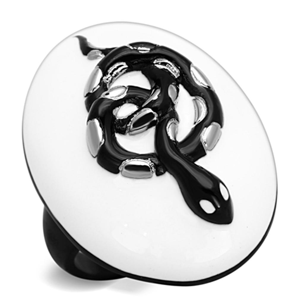 JCE1295 Two-Tone IP Black Stainless Steel Ring with Epoxy  in White