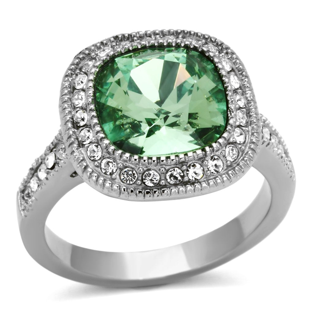 JCE1317 High polished (no plating) Stainless Steel Ring with Top Grade Crystal  in Emerald