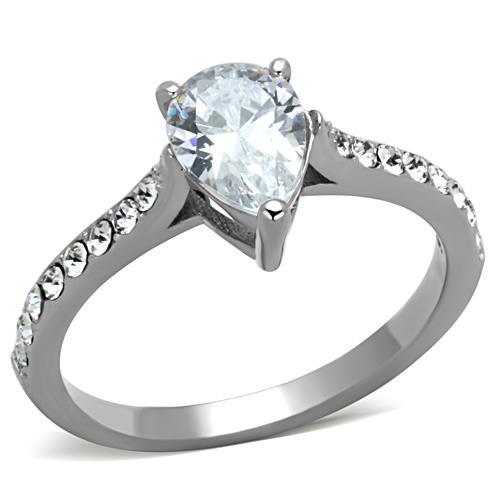 JCE1337 High polished (no plating) Stainless Steel Ring with AAA Grade CZ  in Clear