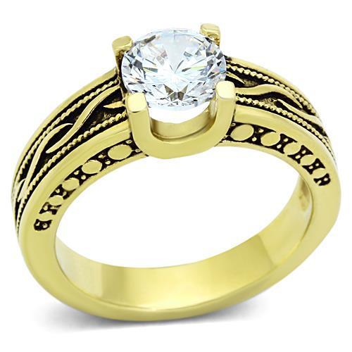 JCE1410 IP Gold(Ion Plating) Stainless Steel Ring with AAA Grade CZ  in Clear