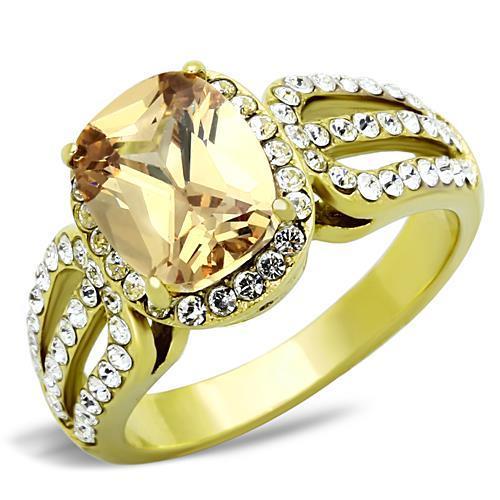 JCE1418 IP Gold(Ion Plating) Stainless Steel Ring with AAA Grade CZ  in Champagne