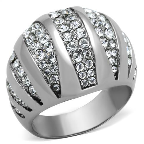 JCE1430 High polished (no plating) Stainless Steel Ring with Top Grade Crystal  in Clear