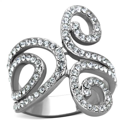 JCE1437 High polished (no plating) Stainless Steel Ring with Top Grade Crystal  in Clear