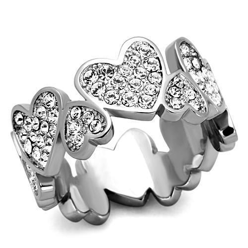 JCE1443 High polished (no plating) Stainless Steel Ring with Top Grade Crystal  in Clear