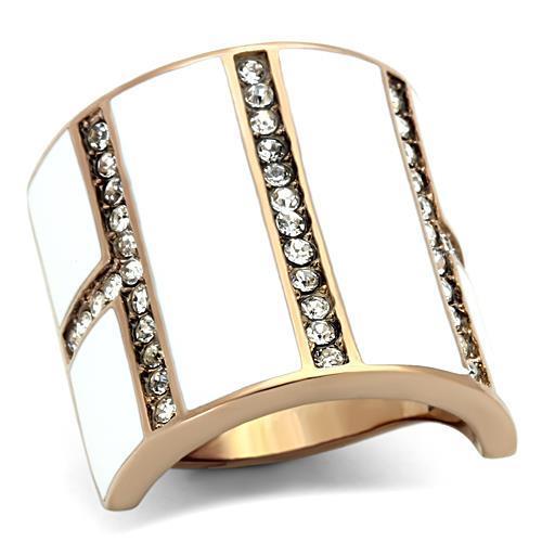 JCE1444 IP Rose Gold(Ion Plating) Stainless Steel Ring with Top Grade Crystal  in Clear