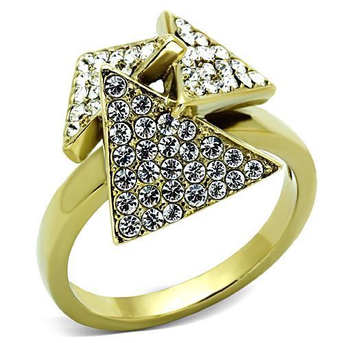 JCE1485 IP Gold(Ion Plating) Stainless Steel Ring with Top Grade Crystal  in Clear