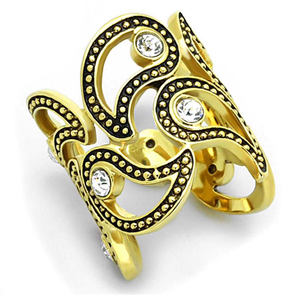 JCE1506 IP Gold(Ion Plating) Stainless Steel Ring with Top Grade Crystal  in Clear