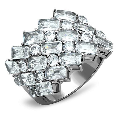 JCE1522 High polished (no plating) Stainless Steel Ring with AAA Grade CZ  in Clear
