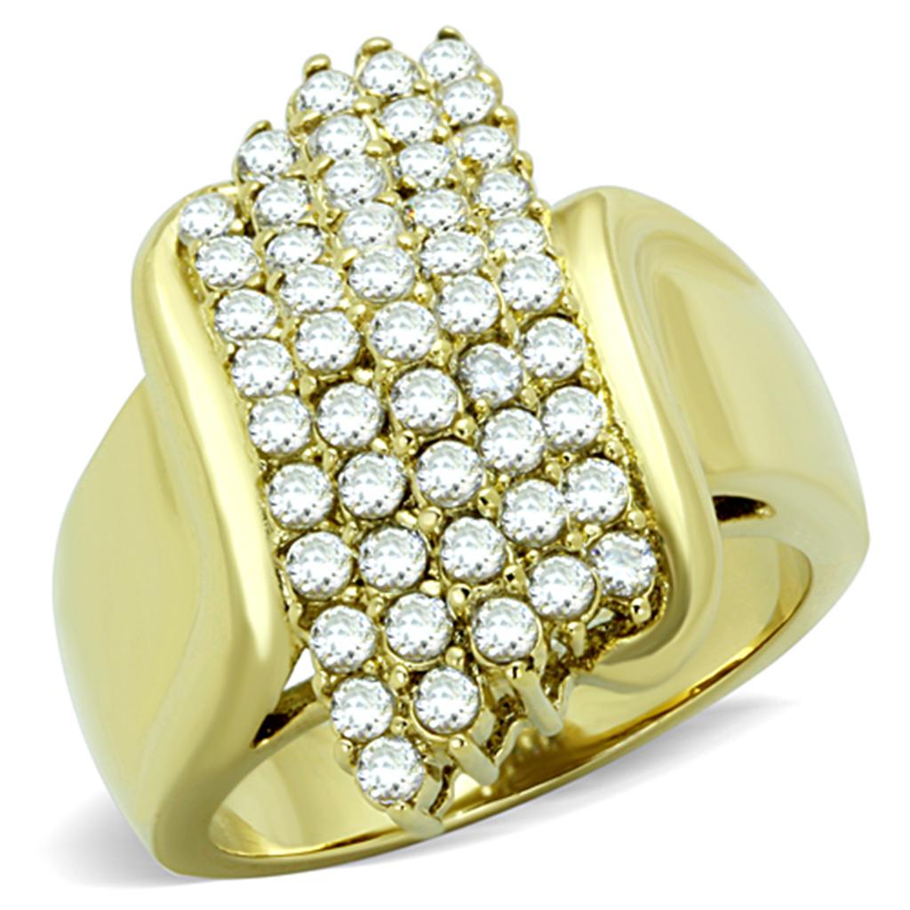 JCE1554 IP Gold(Ion Plating) Stainless Steel Ring with AAA Grade CZ  in Clear