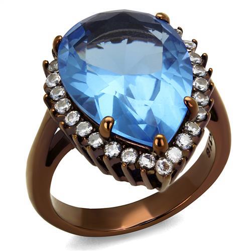 JCE1564LC IP Coffee light Stainless Steel Ring with Top Grade Crystal  in Light Sapphire