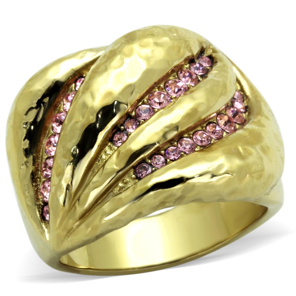 JCE1638 IP Gold(Ion Plating) Stainless Steel Ring with Top Grade Crystal  in Light Rose