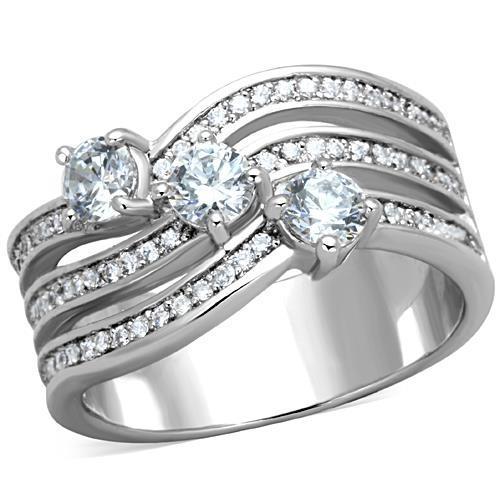 JCE1683 High polished (no plating) Stainless Steel Ring with AAA Grade CZ  in Clear