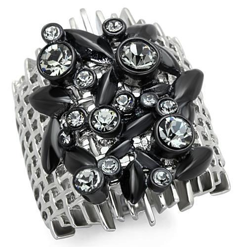 JCE1687 Two-Tone IP Black Stainless Steel Ring with Top Grade Crystal  in Black Diamond