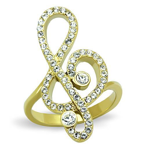 JCE1714 IP Gold(Ion Plating) Stainless Steel Ring with Top Grade Crystal  in Clear