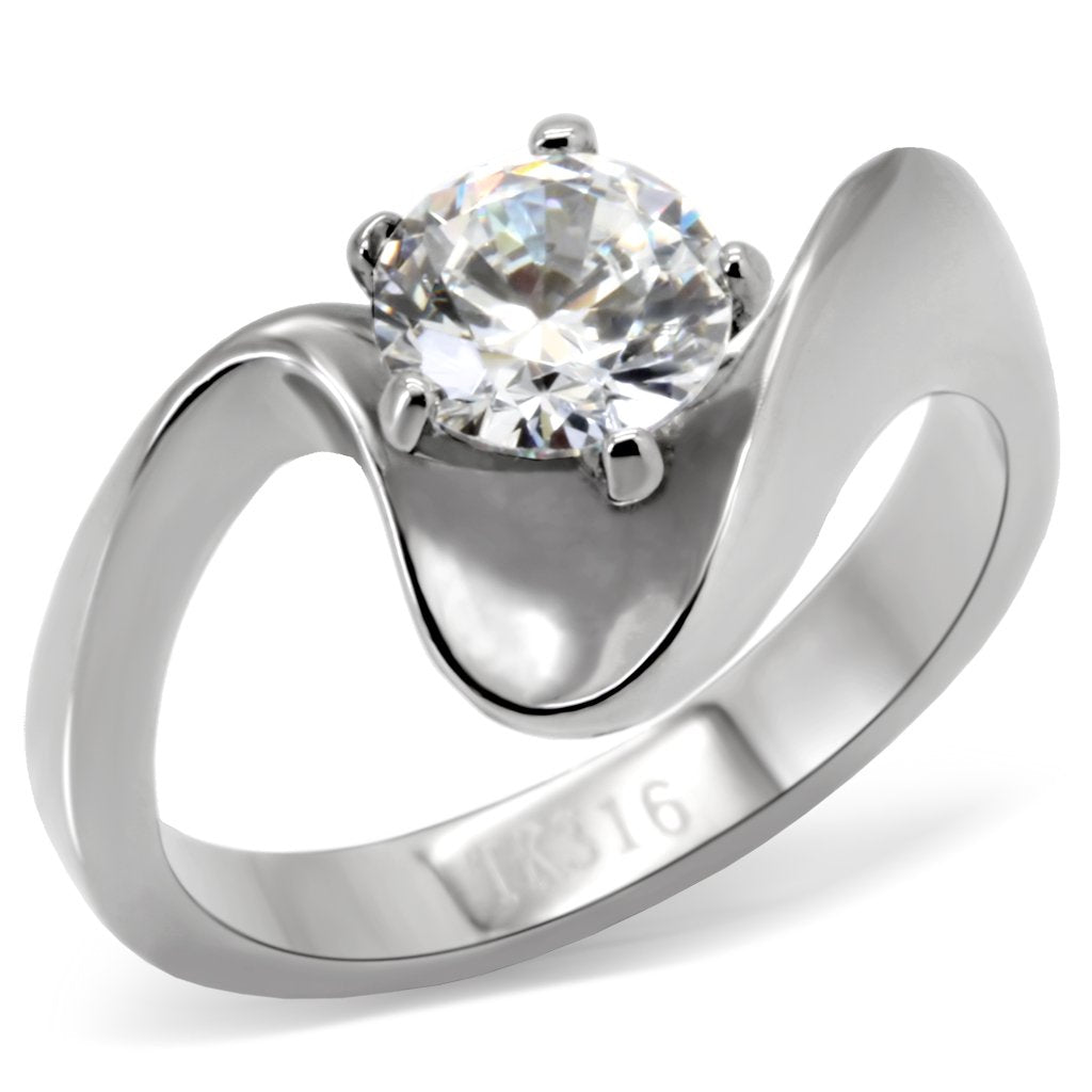 JCE172 High polished (no plating) Stainless Steel Ring with AAA Grade CZ  in Clear