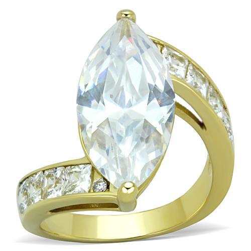 JCE1723 IP Gold(Ion Plating) Stainless Steel Ring with AAA Grade CZ  in Clear