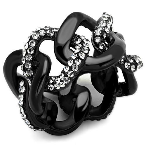 JCE1731 IP Black(Ion Plating) Stainless Steel Ring with Top Grade Crystal  in Black Diamond