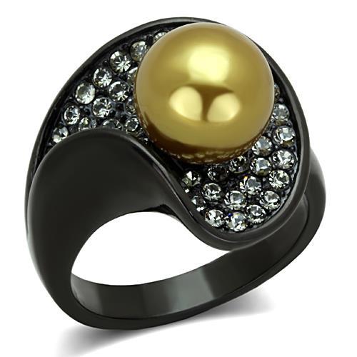 JCE1732 IP Black(Ion Plating) Stainless Steel Ring with Synthetic Pearl in Champagne
