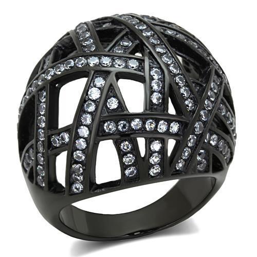 JCE1734 IP Black(Ion Plating) Stainless Steel Ring with AAA Grade CZ  in Clear