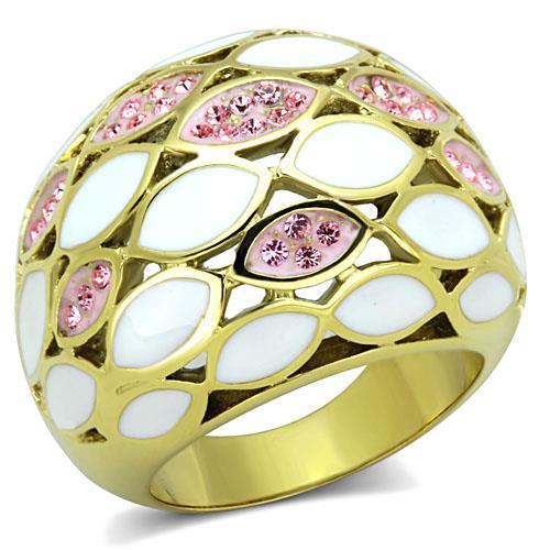 JCE1742 IP Gold(Ion Plating) Stainless Steel Ring with Top Grade Crystal  in Light Rose