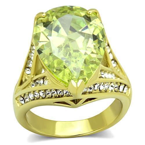 JCE1743 IP Gold(Ion Plating) Stainless Steel Ring with AAA Grade CZ  in Apple Green color
