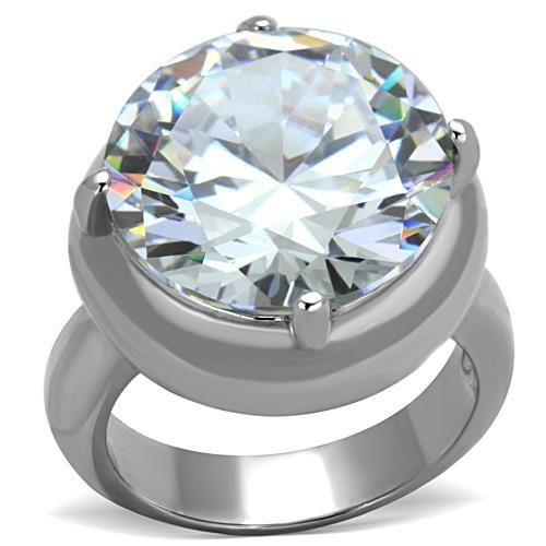 JCE1749 High polished (no plating) Stainless Steel Ring with AAA Grade CZ  in Clear